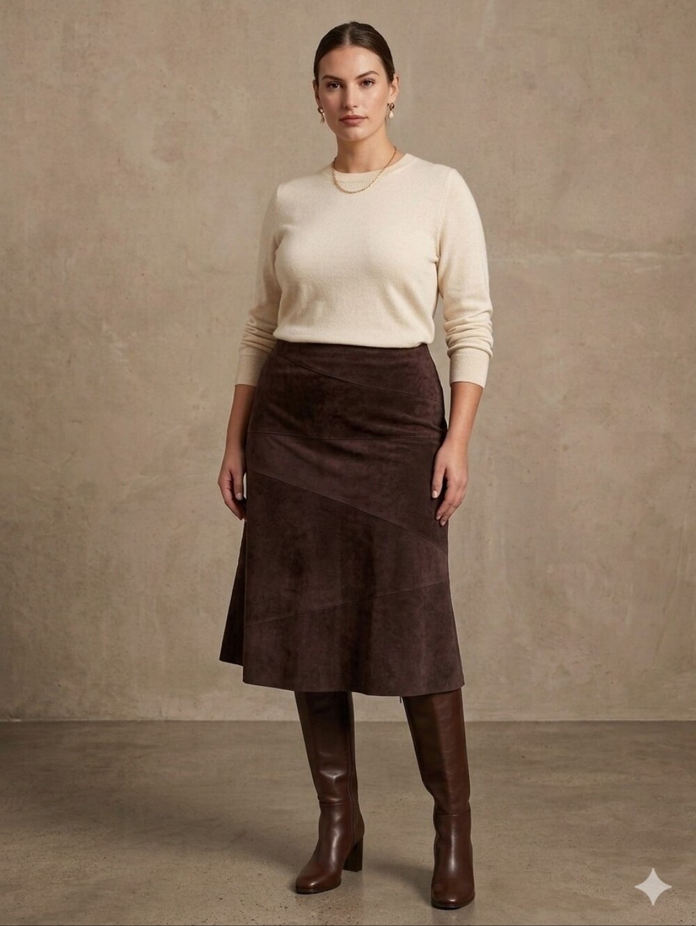 Women's Corduroy Chocolate Brown A-Line Skirt Size 16 Dark Academia Minimalist